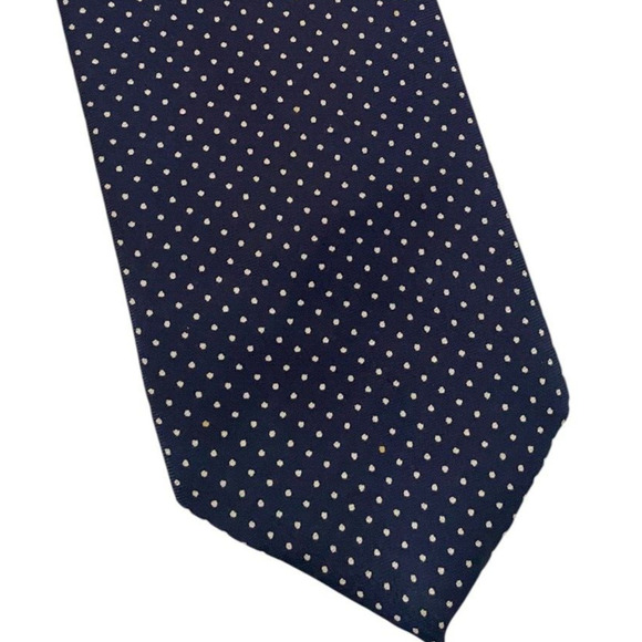 Aquascutum Tie Necktie Vintage Navy Blue Polka Dot Print All Silk England Preppy - Picture 3 of 7
